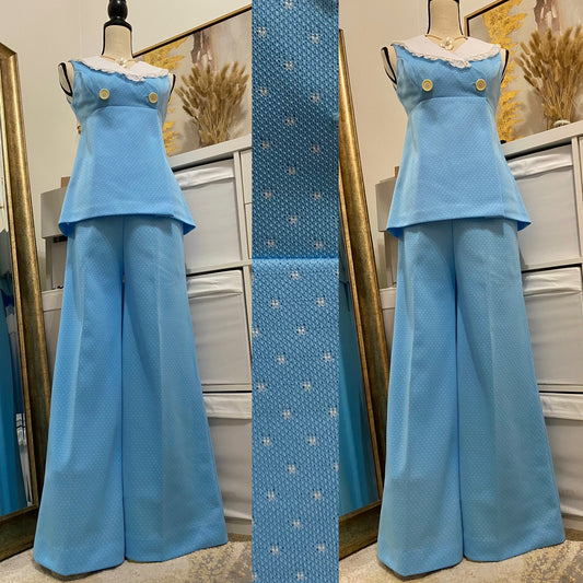 70's 2-Piece Polka Dot Set NWT - Peplum Top + Bell Bottoms (S-M)