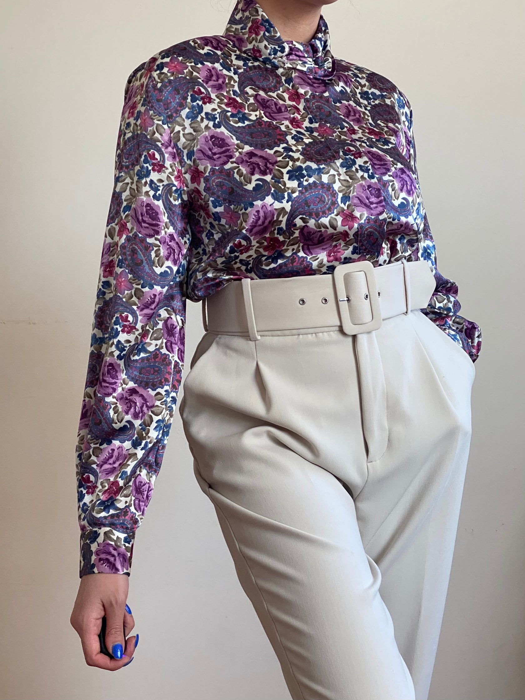 80’s Purple Pink Floral Secretary Blouse by Laura & Jayne Collection main image 0