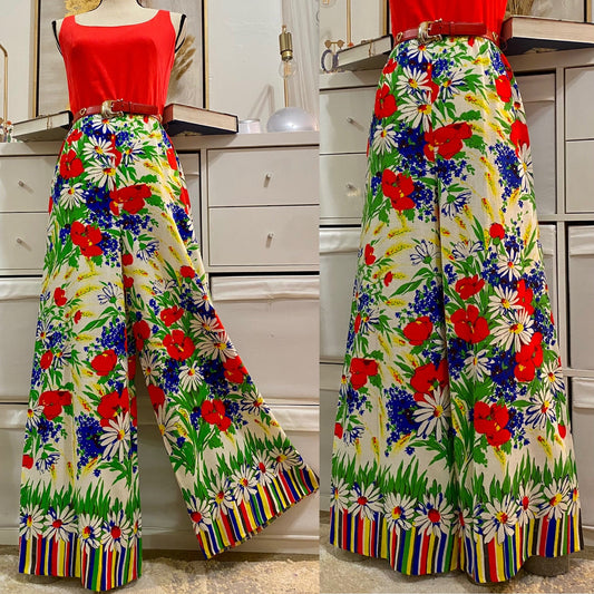 70's Multi-Color Floral Bell Bottom Jumpsuit (S-M)