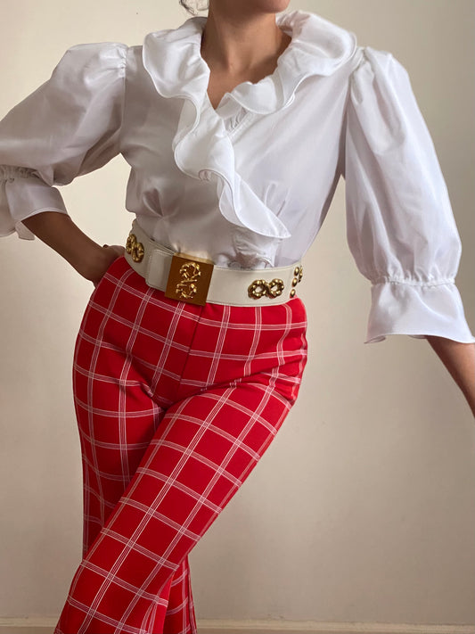80's Ruffle Collar Balloon Sleeves Blouse (8)