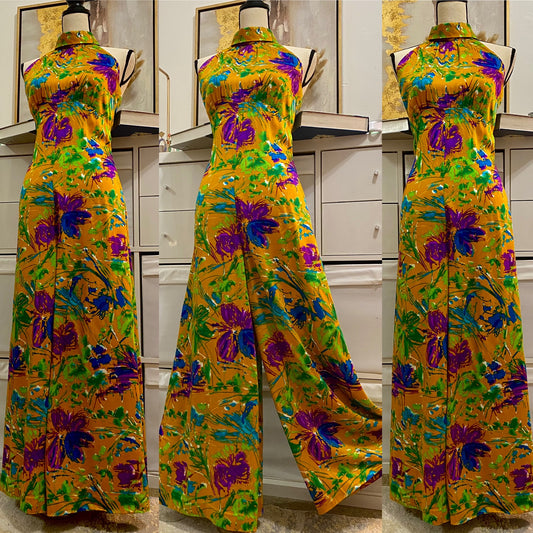 70s abstract floral jumpsuit