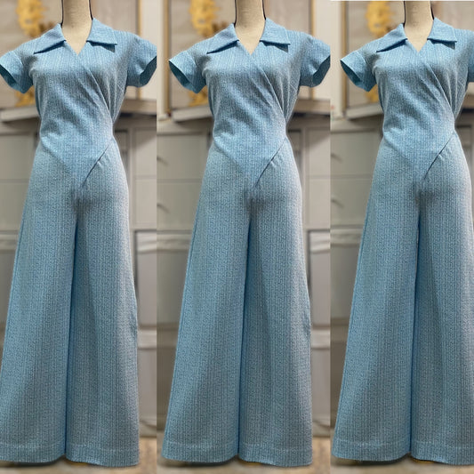 70s Wrap-Tie, Wide Leg Jumpsuit (S-M)