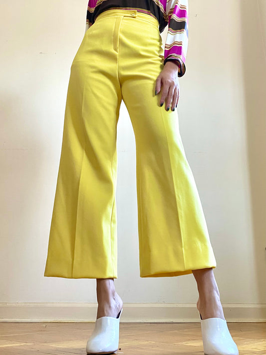 70's Bright Yellow High Waisted Flared Trousers (M-28"W)