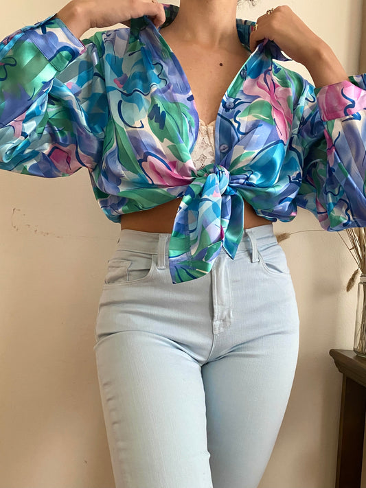 Abstract Floral Long Sleeve Blouse