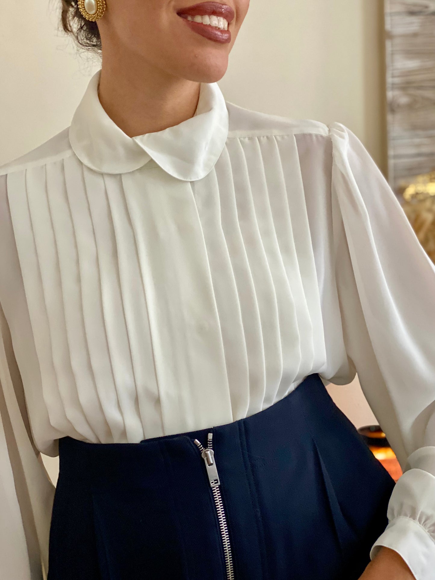 Pleated Long Sleeve Blouse