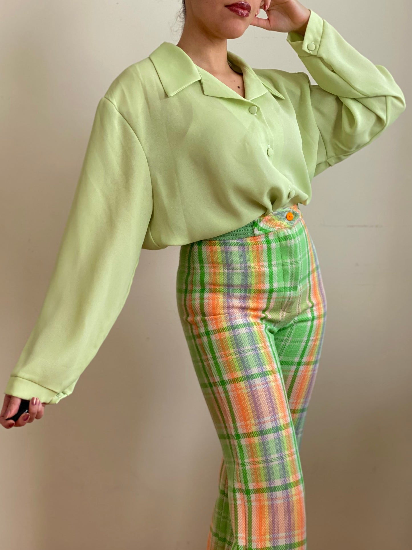 80's Green Sorbet Button Down Long Sleeve Blouse (M-XL)