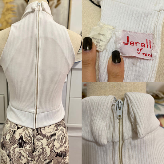 70s BROWN & CREAM ROSE PALAZZO JUMPSUIT (S-M)