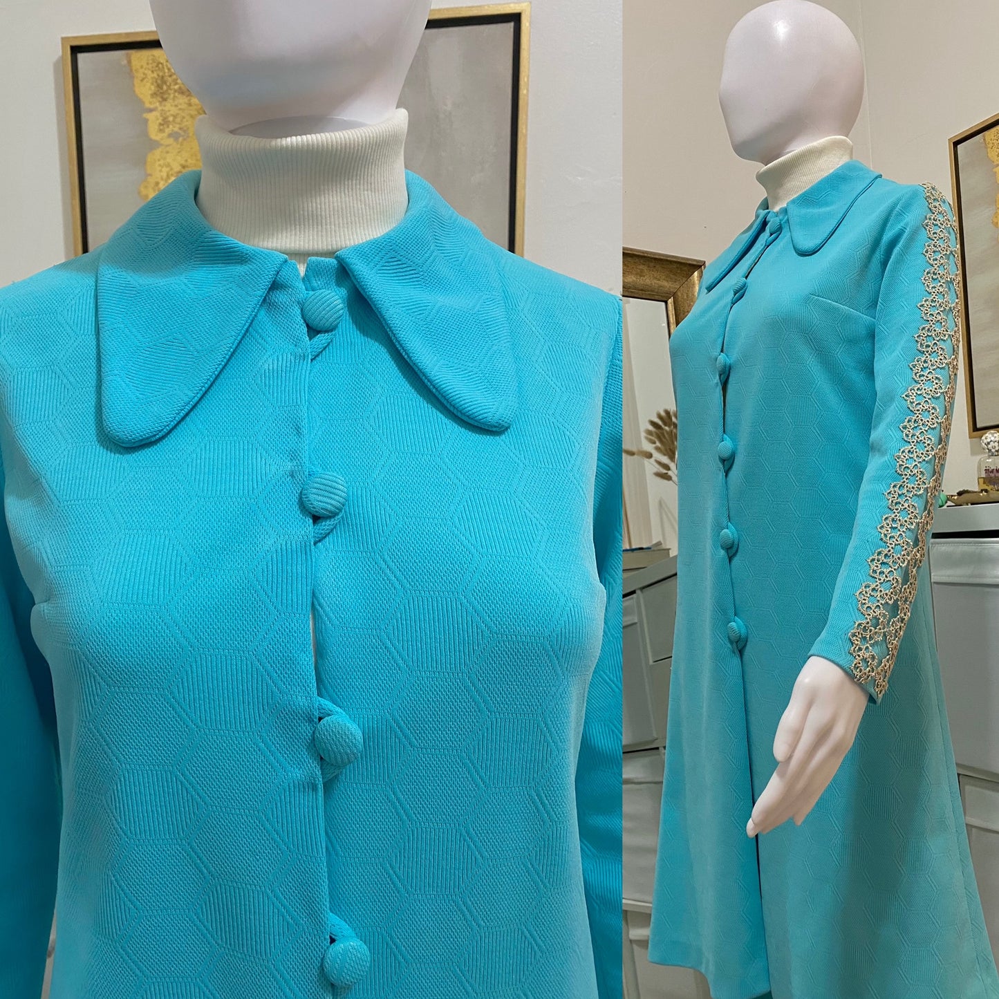 70's 2-Piece Set - Beagle Collar Jacket Coat & High Rise Mini Flare Bottoms (S)