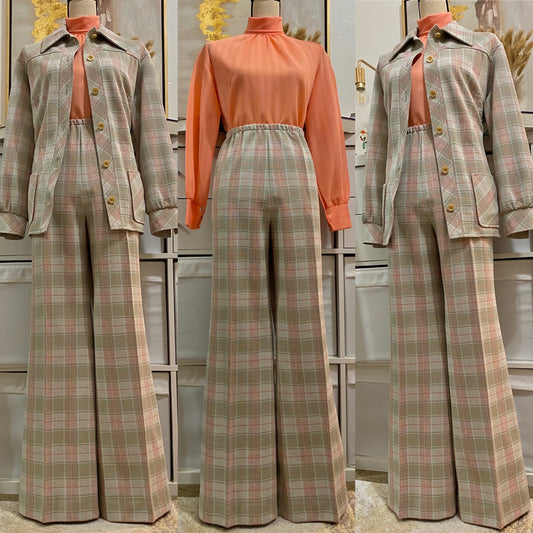 70’s 2-Piece Plaid Set - Jacket Shirt & Bell Bottoms (L-XL)