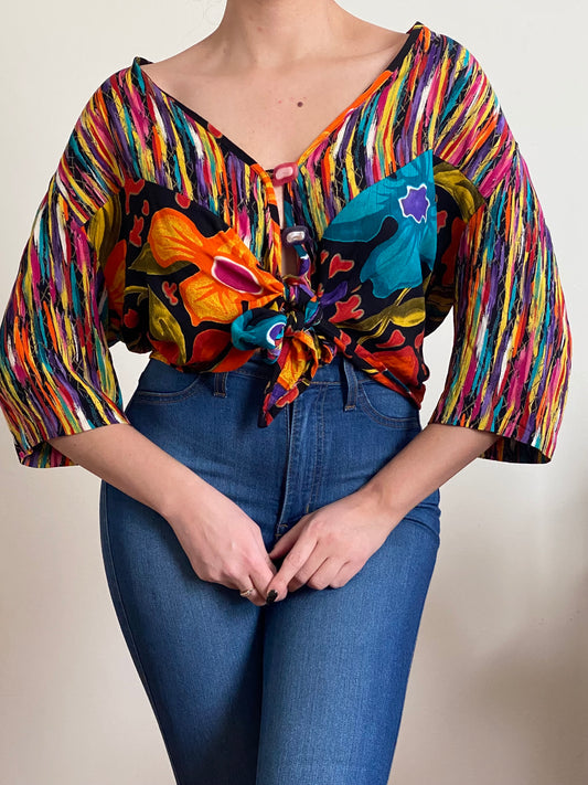 90's Multicolor Cropped Tie Knot Top (S-M)