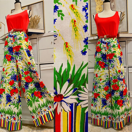 70's Multi-Color Floral Bell Bottom Jumpsuit (S-M)