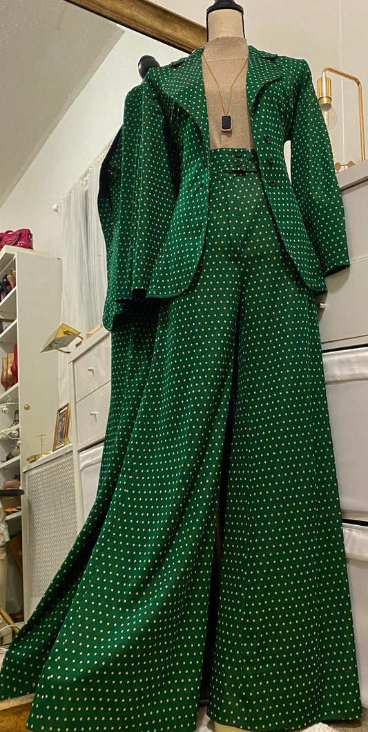 70’s 2-Piece Polka Dot (High rise wide leg bottoms & Jacket) (27”W)
