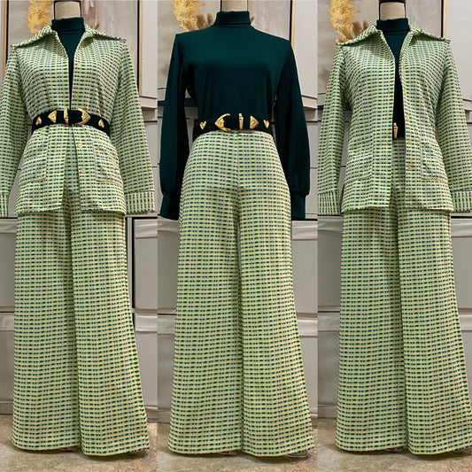 70s Vibrant Geometric 3PC Leisure Pantsuit (M, 29"-32"W)
