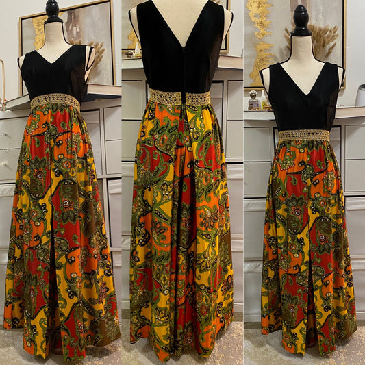 60’s Psychedelic Paisley Palazzo Jumpsuit (S)