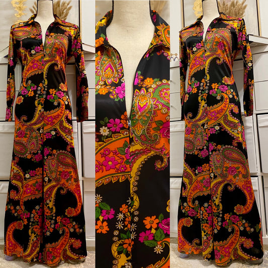 60s-70s Psychedelic Wide Leg Jumpsuit (M-L)