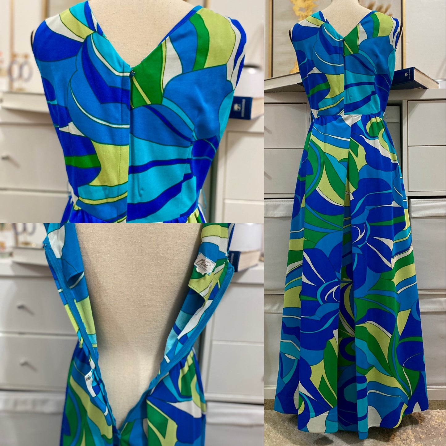 70's Blue Abstract Palazzo Jumpsuit (S-M)