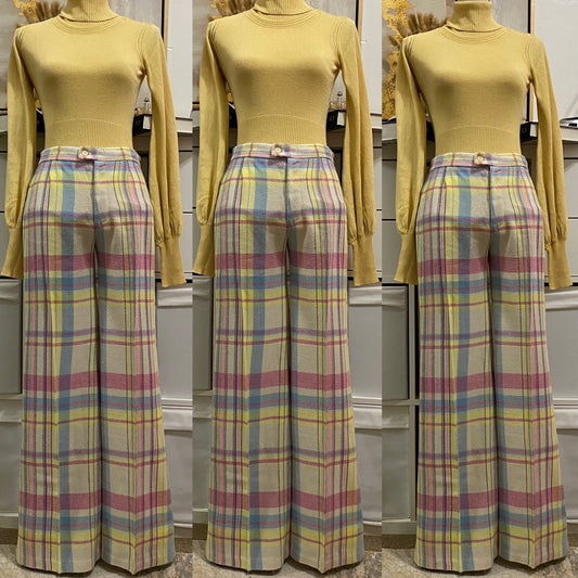 70's Pastel Midrise Wide Leg Pants (M, 28"W)