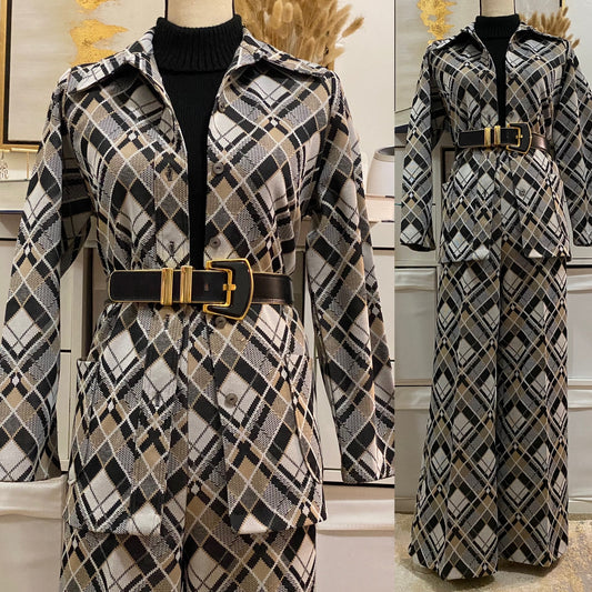 70's Geometric 2pc Petite Pantsuit (S-M)