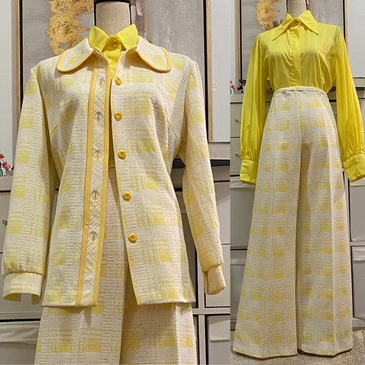 70s Pastel 2PC Wide Leg Leisure/Pantsuit (L-XL, 32"-36"W)