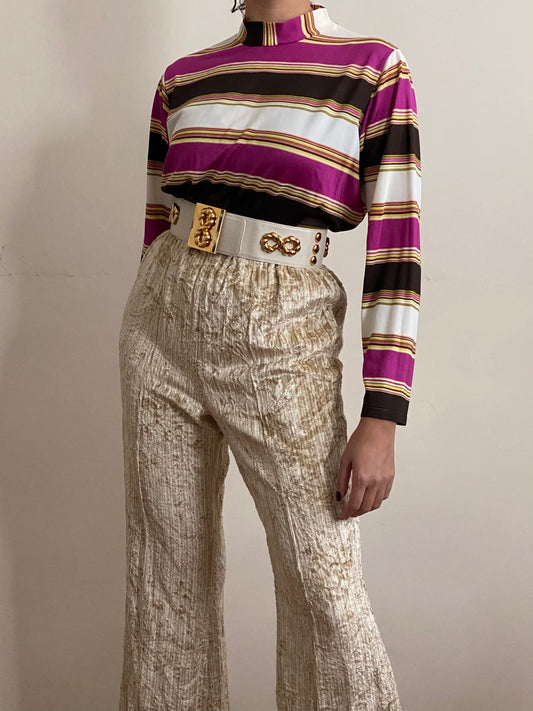 70's Striped Turtleneck Long Sleeve Top (M)
