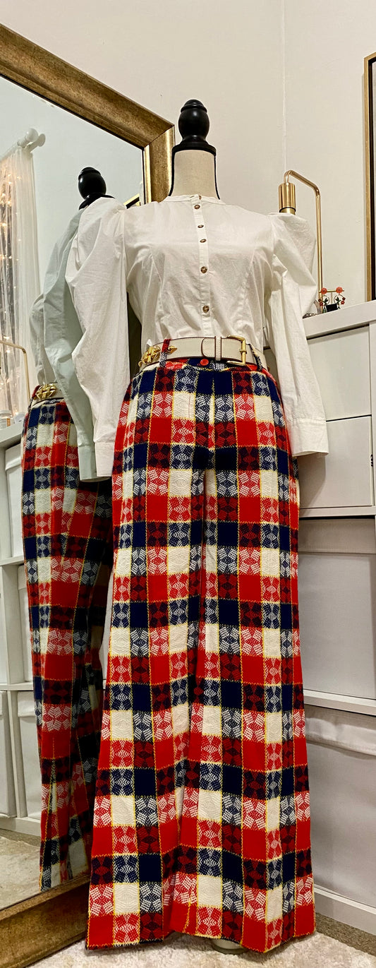 70's Blue, Red & White Midrise Bell Bottom Flare (28"W)