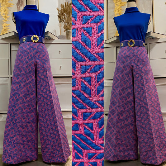 70's VOLUP 2-Piece Set - Mock Neck Sleeveless Top & High Rise Bell Bottoms (L/XL)