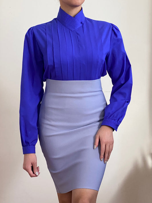 80's High Neck Button Up Long Sleeve Blouse (S-M)