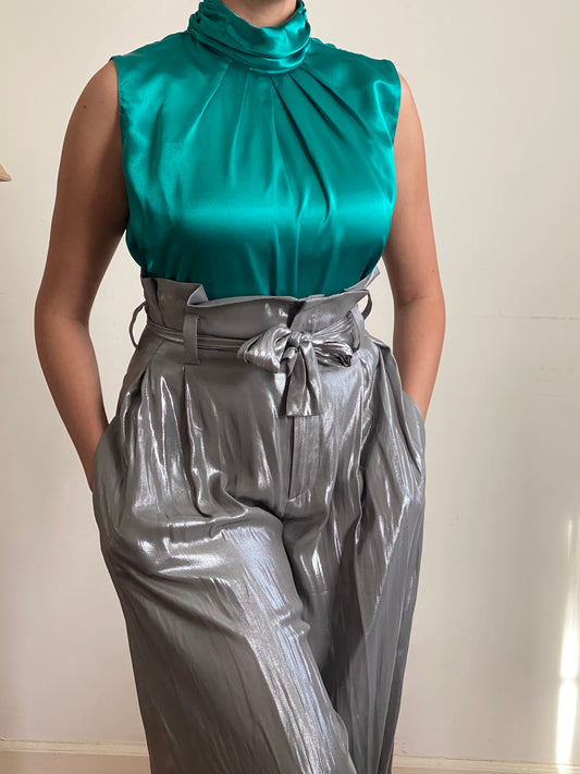 80's Satin Sleeveless Turtleneck Top (10)