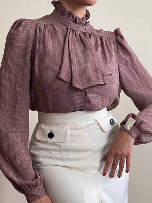 80's NWT Ascot/Jabot Bow Long Sleeve Blouse (L)