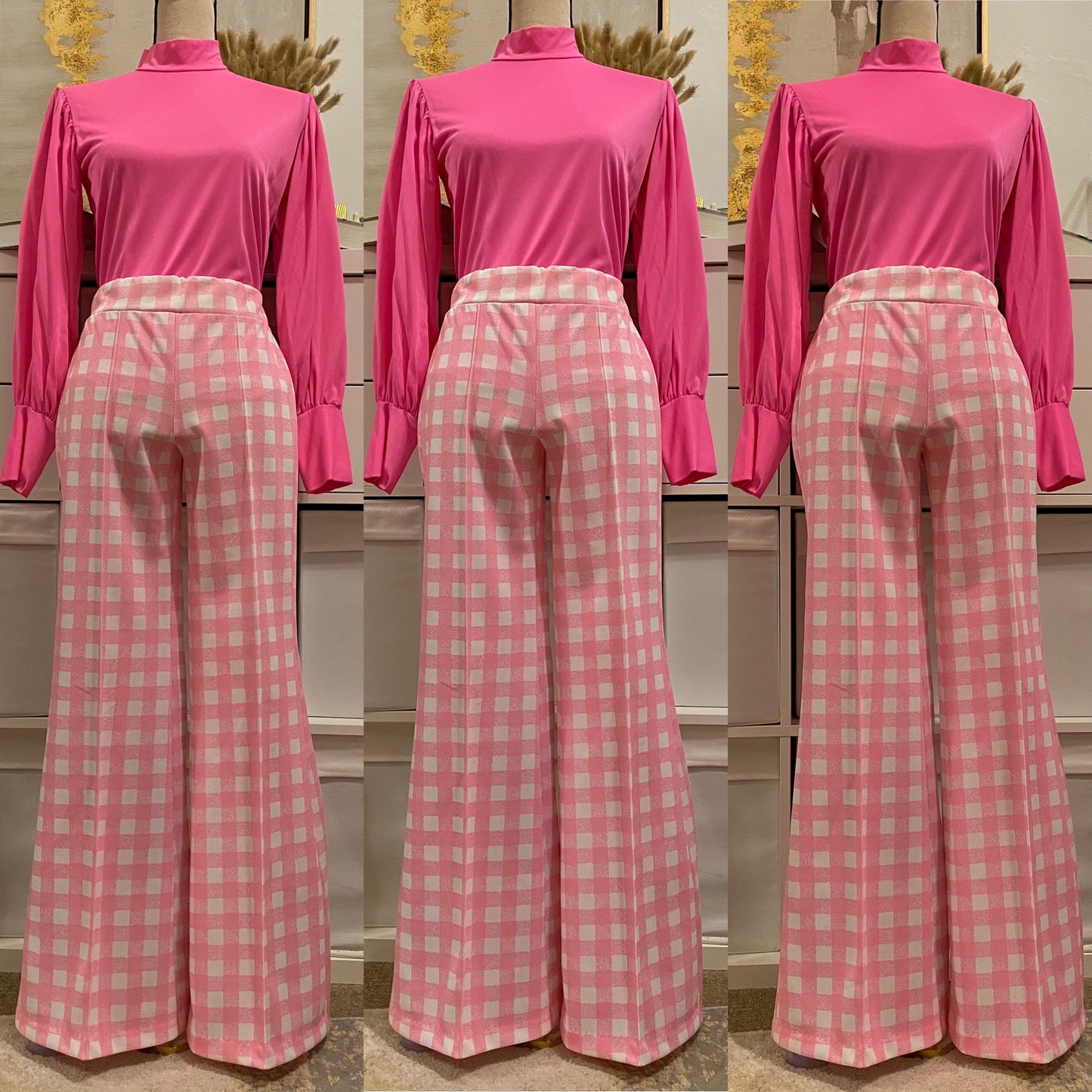 70’s Pink Checkered Bell Bottom Pants (M-L)