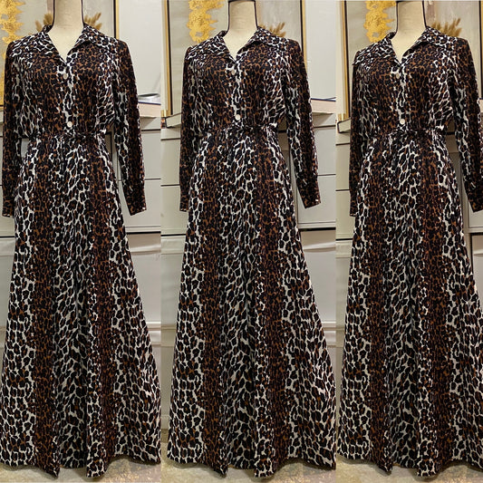 70's Leopard Animal Print Wide Leg Long Sleeve Jumpsuit (S-L)