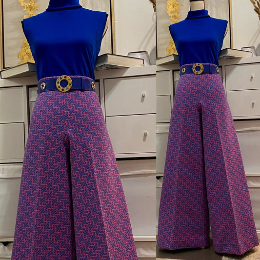 70's VOLUP 2-Piece Set - Mock Neck Sleeveless Top & High Rise Bell Bottoms (L/XL)
