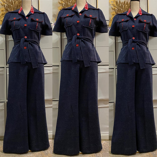 70s Faux Dark Denim 2PC Pantsuit (XS-S, 25"-26W)