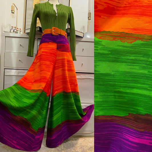 70's High Rise Tri-Color Palazzo Pants (L)