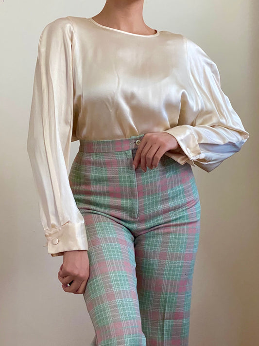 80's 100% Silk Blouse w/ Oversized Sleeves (M-L)