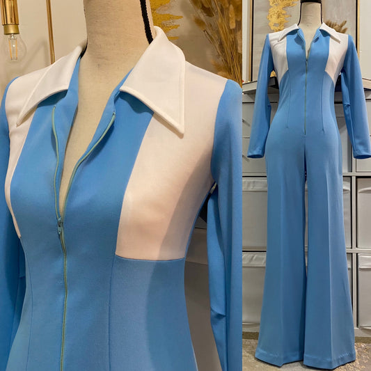 70’s Dual Tone Sexy Catsuit/Jumpsuit w/ Bell Bottoms (S-M)
