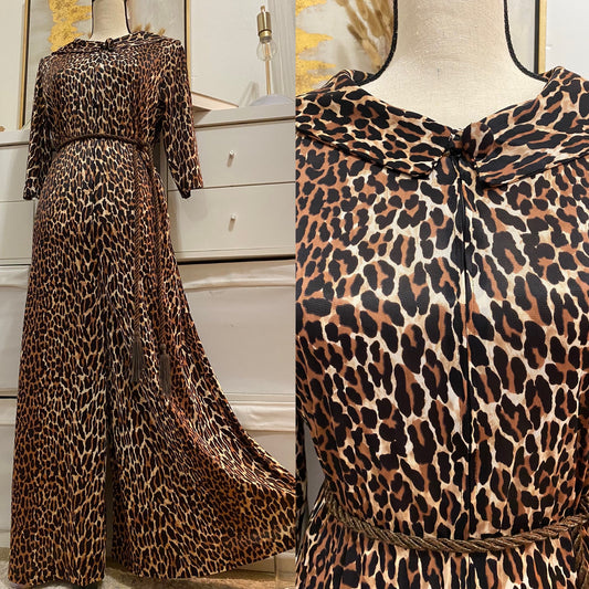 60’s Leopard Print Wide Leg Jumpsuit (S-XL)