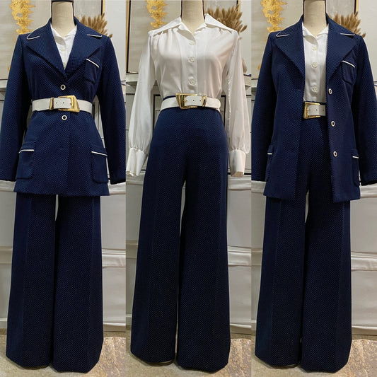 70's Swiss Dot 2PC Wide Leg Pantsuit (Large)