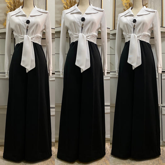 70's Two-Tone Formal Wide Leg Jumpsuit w/ Keyhole (S-M, 27"-33"W)