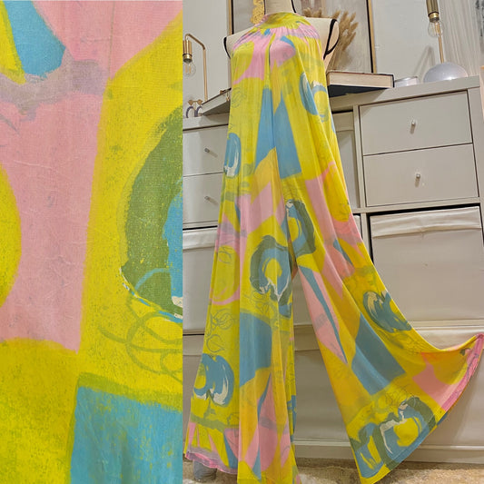 60's ILGWU Abstract Pastel Jumpsuit (S-L)