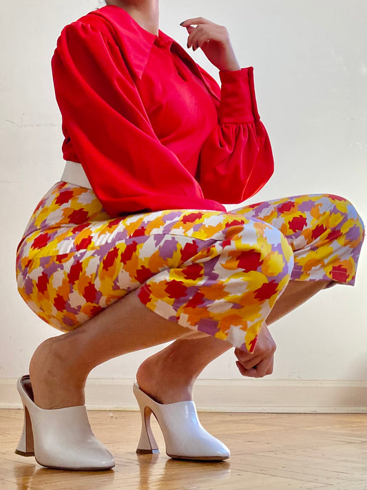 70's Colorful Abstract High Waisted Capris (S)
