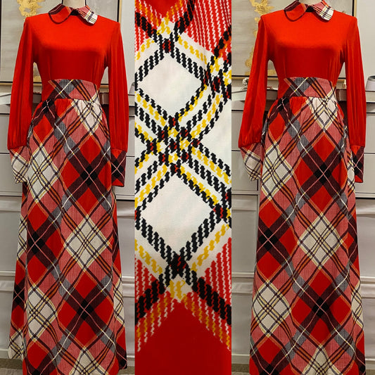 70’s 2-Piece Plaid Bodysuit & Maxi Skirt (S-M)