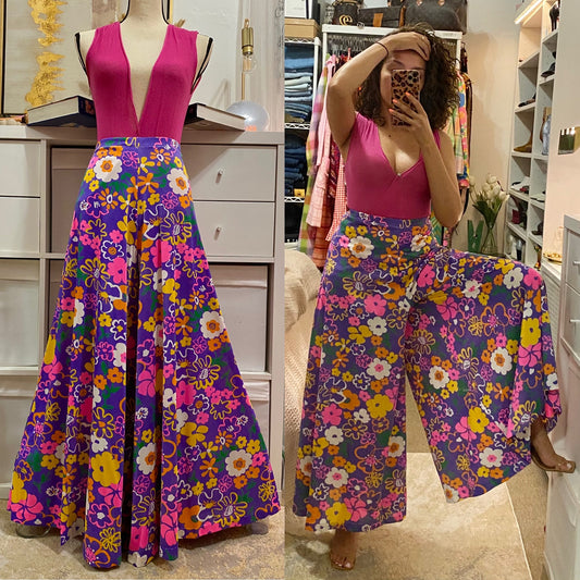 60's-70's Groovy Floral Massive Palazzo Pants (L-XL)