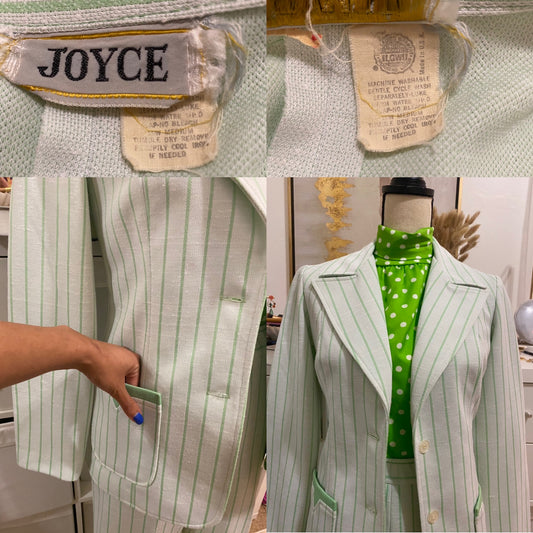 70's Mint Green Striped 2pc Wide Leg Pantsuit (S-M)