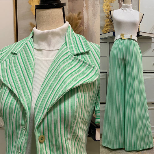 70s Stripe, 2PC Pantsuit (XS-SM, 25"-29"W) Wide leg flare