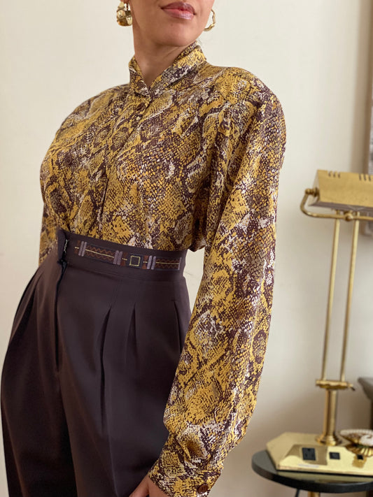 Python Double Breasted Accent Long Sleeve Blouse (14)