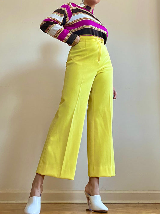70's Bright Yellow High Waisted Flared Trousers (M-28"W)