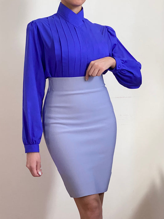 80's High Neck Button Up Long Sleeve Blouse (S-M)