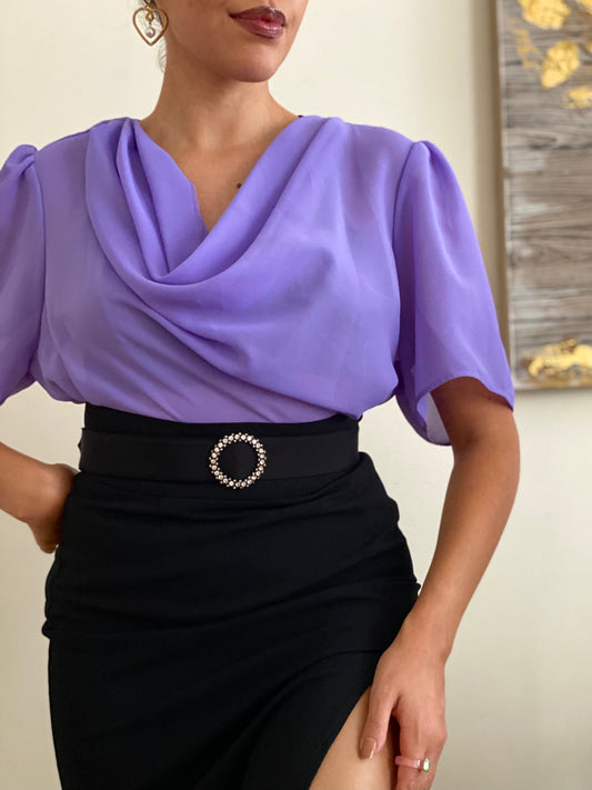 Cowl Neck Bell Short Sleeve Blouse