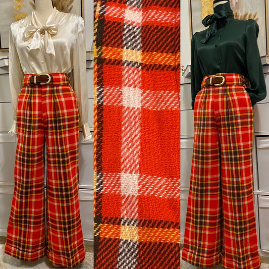 70's Plaid High Rise Bell Bottoms (XS-S-26"W)